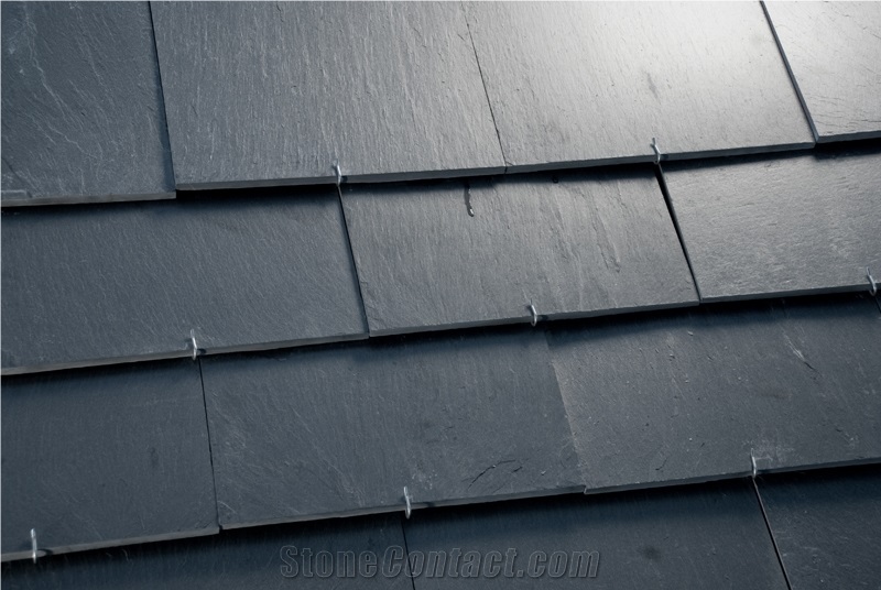 Rectangular Black Slate Roofing Tile, Sides Natural Split and Cut , with Pre-Drilled Holes,Honed Surface and Natural Surface, Black Slate Roof Tiles .