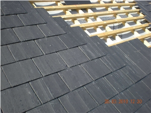 Rectangular Black Slate Roofing Tile, Sides Natural Split and Cut , with Pre-Drilled Holes,Honed Surface and Natural Surface, Black Slate Roof Tiles .