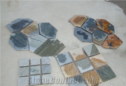 Slate Random Flagstone Tiles, Natural Slate for Floor and Wall , Slate on Mesh , Flagstone Flooring Paving ,Walkway and Driveway Courtyard Paving