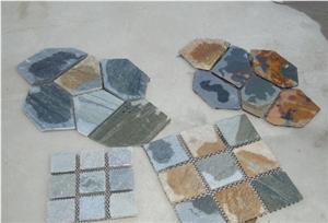 Slate Random Flagstone Tiles, Natural Slate for Floor and Wall , Slate on Mesh , Flagstone Flooring Paving ,Walkway and Driveway Courtyard Paving