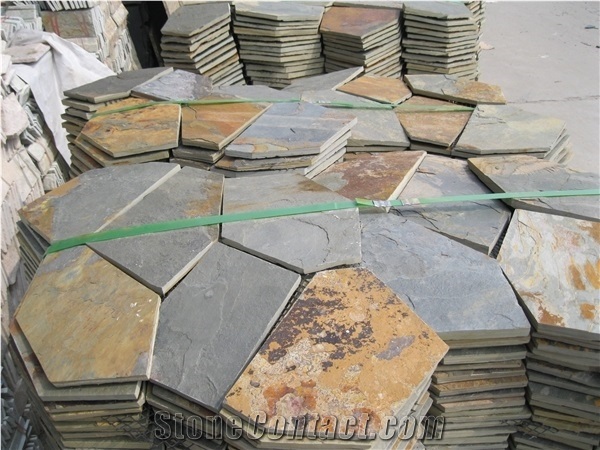 Slate Random Flagstone Tiles, Natural Slate for Floor and Wall , Slate on Mesh , Flagstone Flooring Paving ,Walkway and Driveway Courtyard Paving