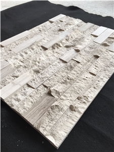 Wooden White Marble Culture Stone, Multi Finished Stacked Stone, Split Face and Polished Ledgestone Pannel, Wall Cladding , Thin Stone Veneer.