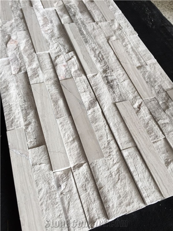 Wooden White Marble Culture Stone, Multi Finished Stacked Stone, Split Face and Polished Ledgestone Pannel, Wall Cladding , Thin Stone Veneer.