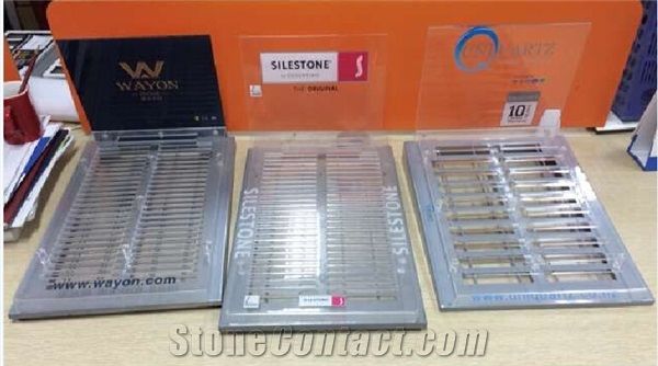 Sr022 Stone Tile Counter Metal Display Rack for Marble/Quartz/Granite Sample with Logo Printed