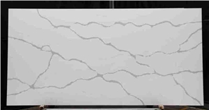 Calacatta White Marble Look Quartz Stone Solid Surfaces Polished Slabs Tiles Engineered Stone Artificial Stone Slabs for Hotel Kitchen