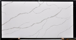 Calacatta White Marble Look Quartz Stone Solid Surfaces Polished Slabs Tiles Engineered Stone Artificial Stone Slabs for Hotel Kitchen
