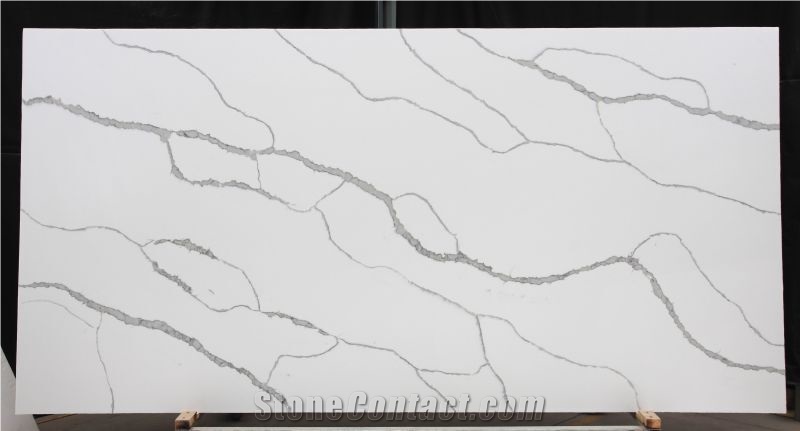Calacatta White Marble Look Quartz Stone Solid Surfaces Polished Slabs Tiles Engineered Stone Artificial Stone Slabs for Hotel Kitchen
