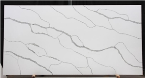 Calacatta White Marble Look Quartz Stone Solid Surfaces Polished Slabs Tiles Engineered Stone Artificial Stone Slabs for Hotel Kitchen