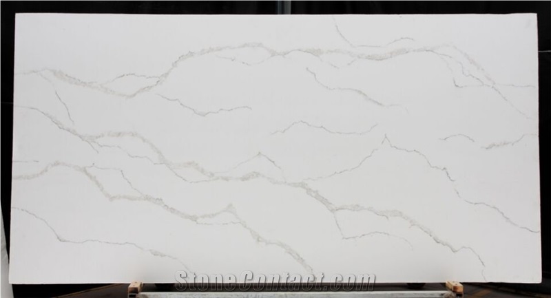 Calacatta White Marble Look Quartz Stone Solid Surfaces Polished Slabs Tiles Engineered Stone Artificial Stone Slabs for Hotel Kitchen