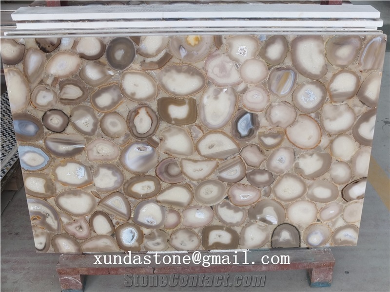 Gemstone Slabs, Semi Precious Slabs Grey Agated Slab Tiles Backlit