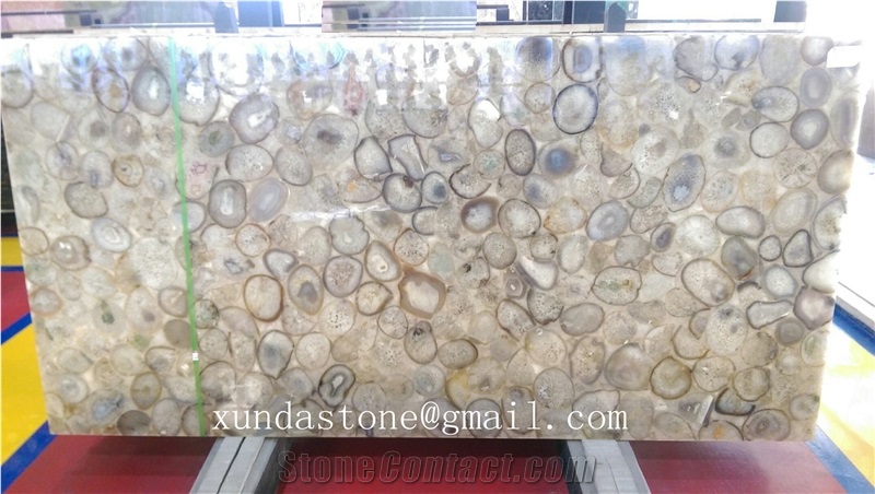 Gemstone Slabs, Semi Precious Slabs Grey Agated Slab Tiles Backlit