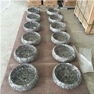 Bawang Hua Marble Round Basins,Grey Flower Marble Bath Sinks,Polished Bath Sinks