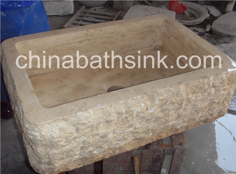 Beige Travertine Farmhouse Sink, Kitchen Sink, Wash Basin,Marble Sink