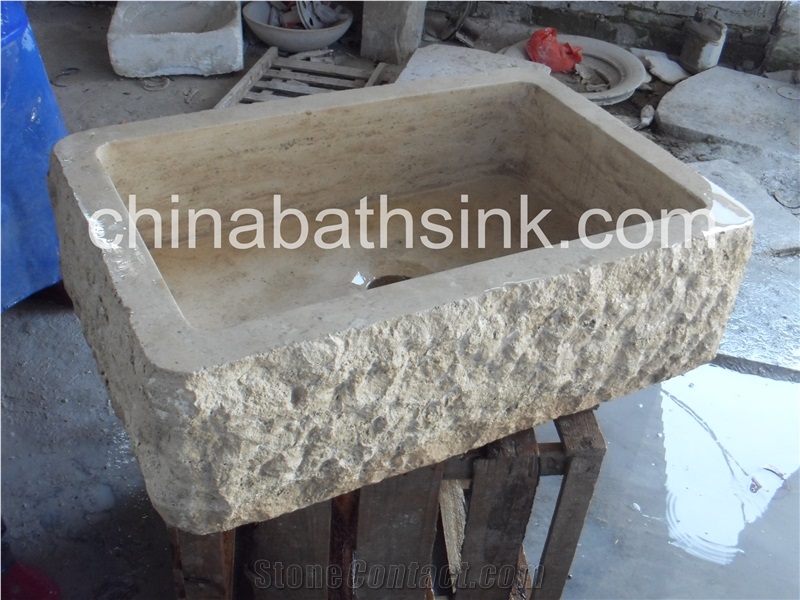 Beige Travertine Farmhouse Sink, Kitchen Sink, Wash Basin,Marble Sink