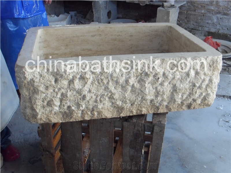 Beige Travertine Farmhouse Sink, Kitchen Sink, Wash Basin,Marble Sink