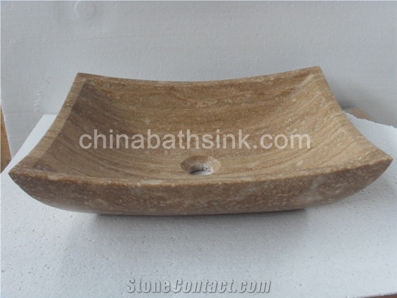 Beige Travertine Rectangle Vessel Sink, Stone Wash Basin, Basin,Bathroom Sink