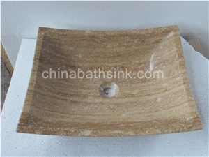Beige Travertine Rectangle Vessel Sink, Stone Wash Basin, Basin,Bathroom Sink