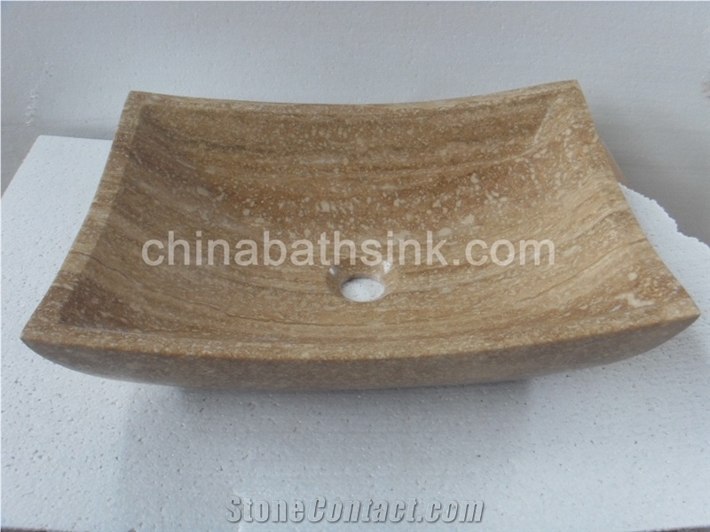 Beige Travertine Rectangle Vessel Sink, Stone Wash Basin, Basin,Bathroom Sink