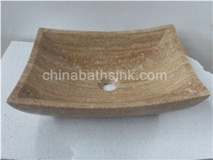 Beige Travertine Rectangle Vessel Sink, Stone Wash Basin, Basin,Bathroom Sink