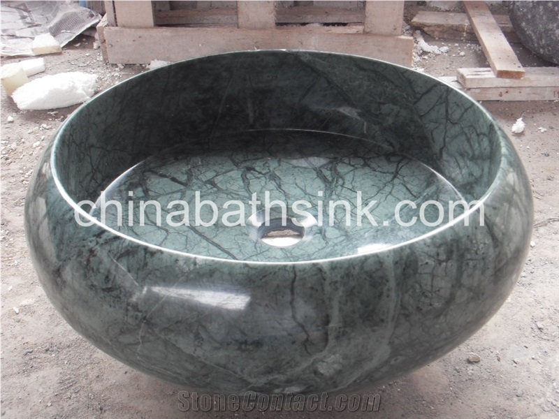 Big Flower Green Marble Sink,Polihsed Verde Alpi Round Sink,Green Marble Bath Basins,Wash Bowls