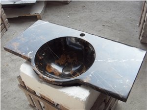 Black Gold Marble Sink,Portoro Marble Vanity Top with Round Sinks,Vessel Sinks,Black Marble Bathroom Sins,Rectangle Basins