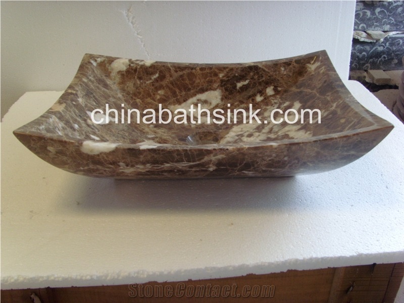 Dark Emperador Rectangle Sink, Stone Wash Basin, Bathroom Sink, Square Sink