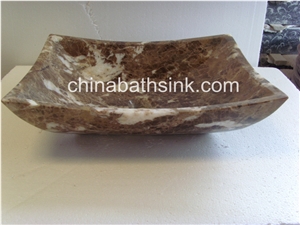 Dark Emperador Rectangle Sink, Stone Wash Basin, Bathroom Sink, Square Sink