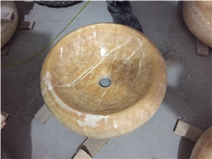 Honey Onyx Round Vessel Sink, Stone Bowl,Marble Sink, Granite Sink