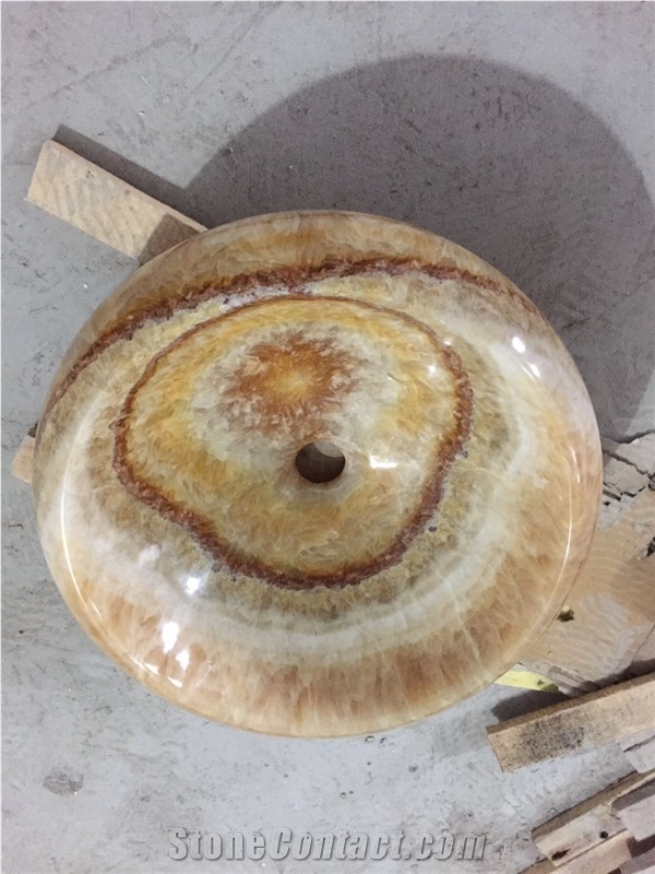 Honey Onyx Round Vessel Sink, Stone Bowl,Marble Sink, Granite Sink