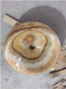 Honey Onyx Round Vessel Sink, Stone Bowl,Marble Sink, Granite Sink