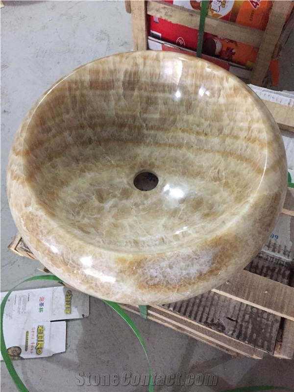 Honey Onyx Round Vessel Sink, Stone Bowl,Marble Sink, Granite Sink