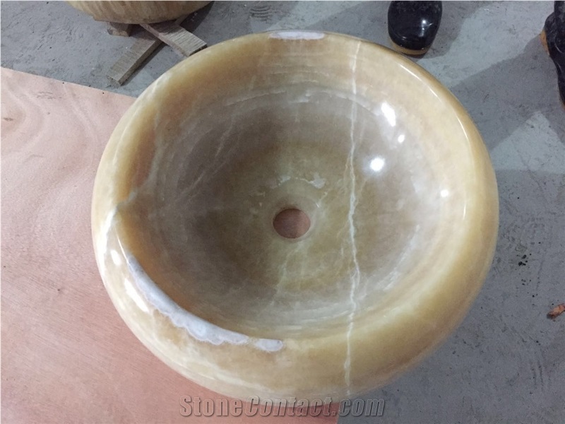 Honey Onyx Round Vessel Sink, Stone Bowl,Marble Sink, Granite Sink