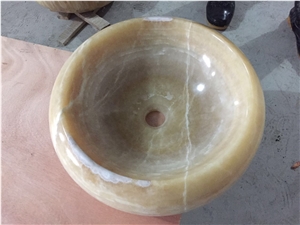 Honey Onyx Round Vessel Sink, Stone Bowl,Marble Sink, Granite Sink