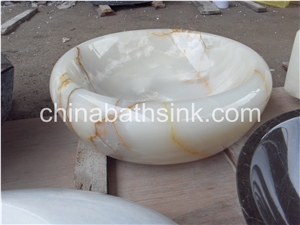 Iran White Onyx Sink,Beautiful White Snow Onyx Bathroom Sink.Polished Round Stone Sink,White Onyx Wash Bowls
