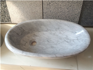 Italian White Marble Basins,Bianco Carrara White Marble Vessel Sinks,Bianco Carrara White Marble Oval Bathroom Whasing Hand Sink
