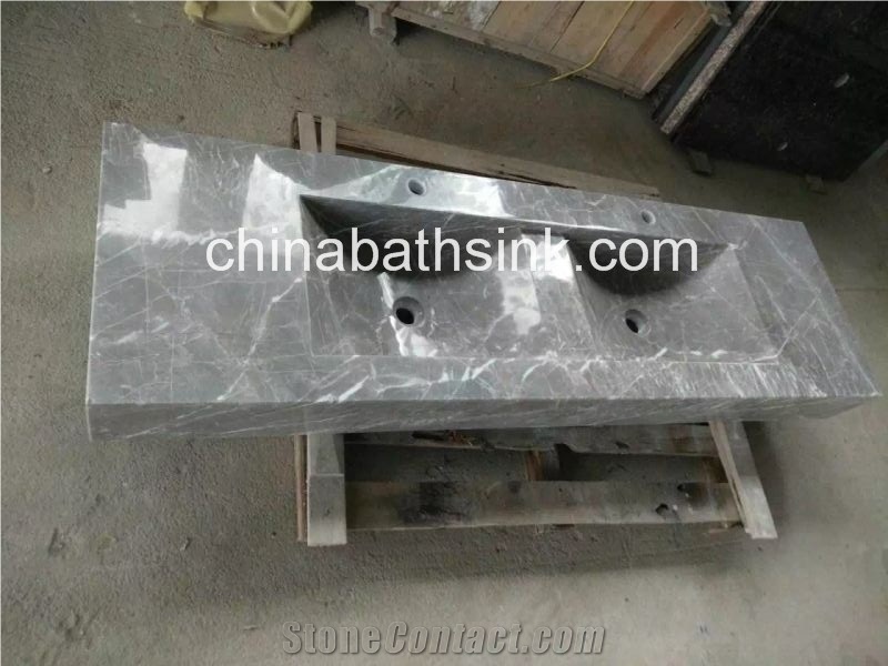 Multicolor Grey Marble Basin, Stone Square Sink, Bathroom Vessel Sink