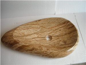 Polished Rainforest Brown Marble Sink,Brown Marble Oval Bath Vessel Sink