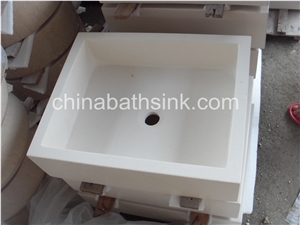 White Limestone Square Vessel Sink, Stone Wash Basin, Square Sink, Rectangle Sink