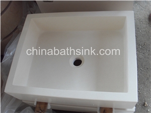 White Limestone Square Vessel Sink, Stone Wash Basin, Square Sink, Rectangle Sink