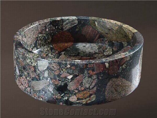 Wash Basins Multicolor Marble Basins in Round and Rectangle Shapes
