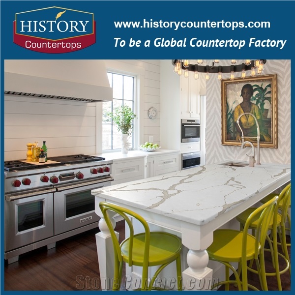 2017 Wholesale Manufacture Professional Quartz Stone Countertops,Calacatta Gold Engineered Stone Kitchen Island Tops,Kitchen Table Tops,Custom Tops