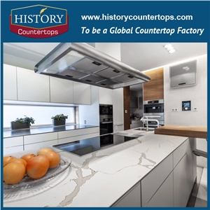 China Artificial Calacatta Gold Quartz Kitchen Countertop,White Engineered Stone Quartz Countertops/Stone Table/Dinning Table