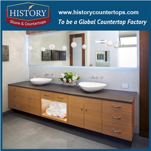 Chinese Hot Popular Brown Quartz Stone Shasta Brown Countertops, Solid Surface Bathroom Vanity Tops with Eased Polished for Hospitality Project