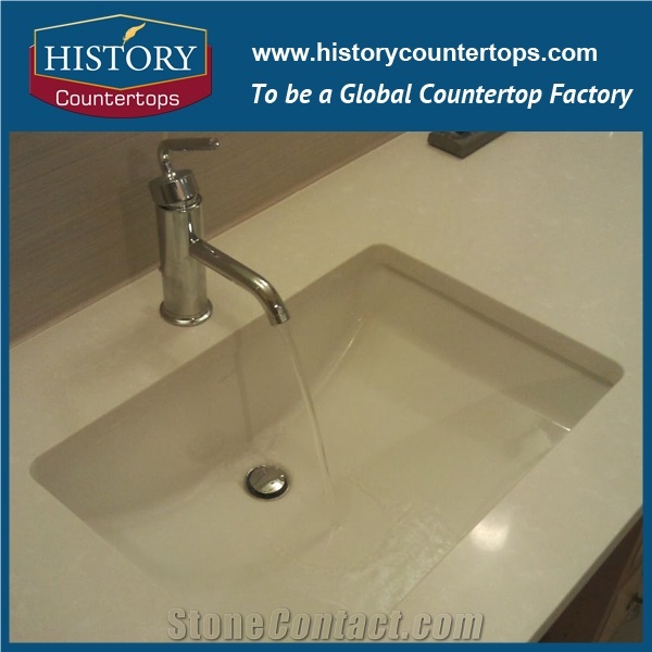 Chinese Hot Popular White Quartz Stone Buttermilk Countertops, Artificial Stone Countertops,Solid Surface Bathroom Vanity Tops with Eased Polished