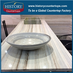 Crystal Wooden Graining White Marble for Bathroom Countertop, Best Selling Natural Stone for Bath Vanity Top