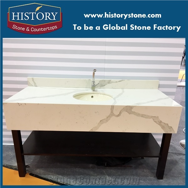 Factory Price Classic Gold Quartz Countertops,Engineered Bathroom Tops,Custom Vanity Tops for Hospitality,Mulit-Family and Apartment Project