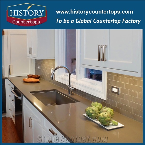 Hottest Sale Shasta Brown Engineered Stone Kitchen Countertops,Quartz Stone Bar Tops Cut-To-Size for Multi-Family and Apartment Project