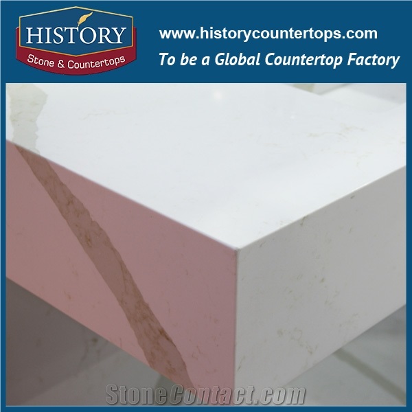 Quartz Stone Bathroom Countertops,Engineered Stone Vanity Tops,Polishing Calacatta White Quartz in 2-3cm for Multi-Family and Apartment Project