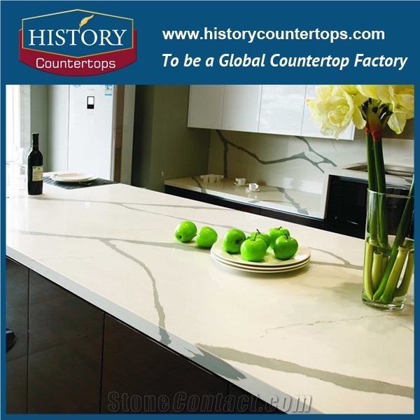 Wholesales High Quality Calacatta White Quartz Stone,White Artificail Countertops, Engineered Kitchen Countertops,For Multi-Family,Commercial Project.
