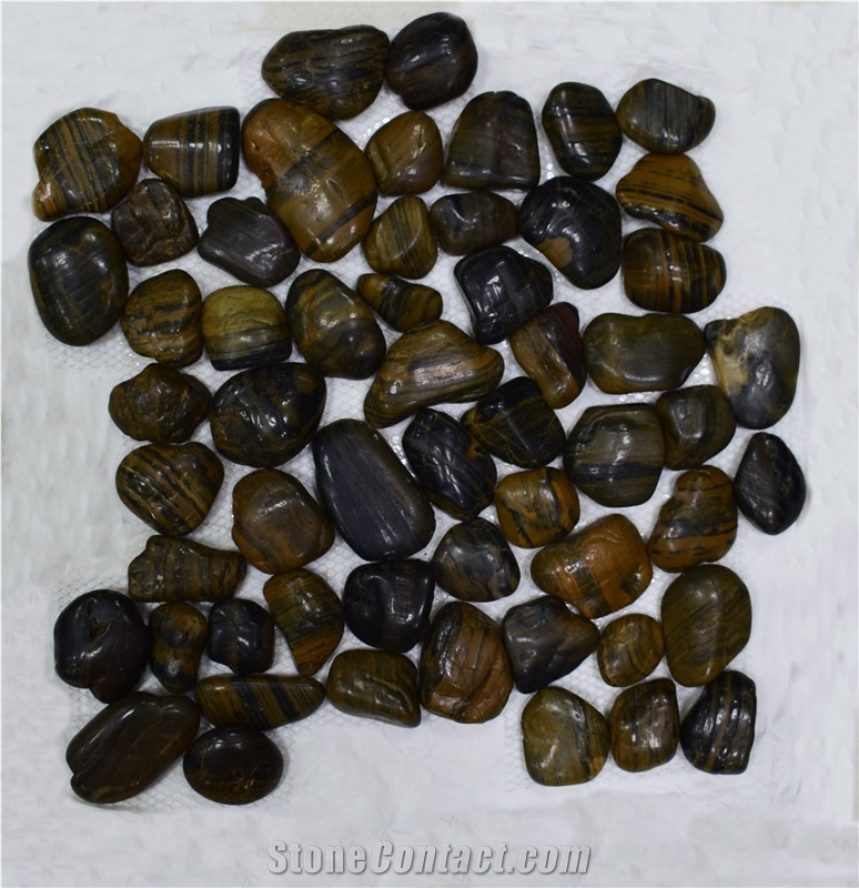 Home Decoration River Mixed Polished Garden Path Striped Pebbles